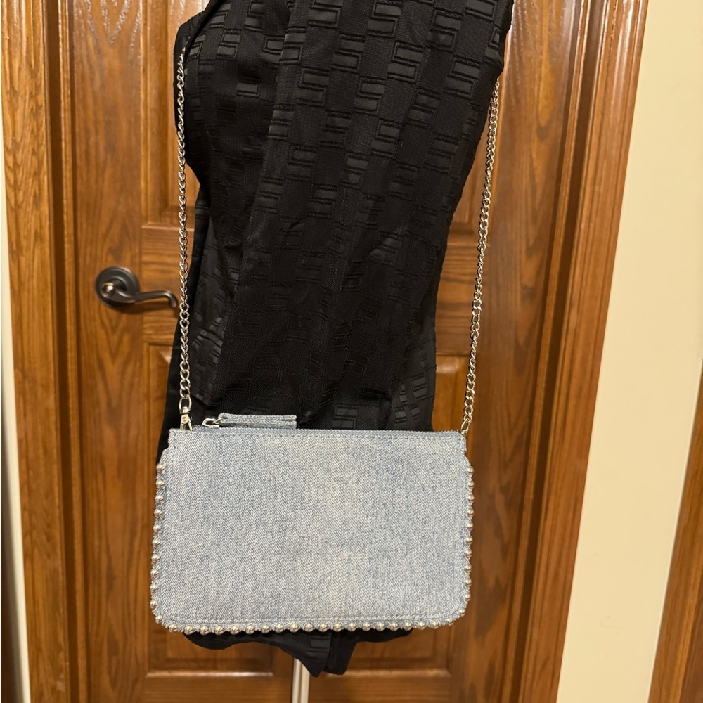 Pre-owned ZARA Studded Denim Denim Chain Shoulder/Crossbody Bag